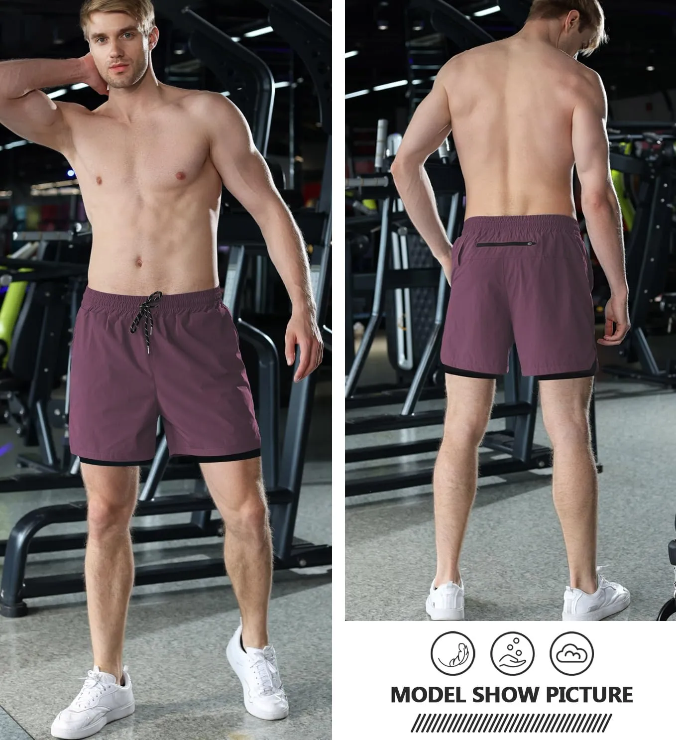 Aolesy Men's 2 in 1 Running Shorts - 5" Workout Gym Athletic Shorts Quick Dry Lightweight Training Shorts with Pockets
