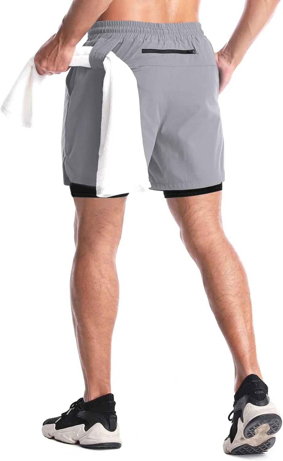 Aolesy Men's 2 in 1 Running Shorts - 5" Workout Gym Athletic Shorts Quick Dry Lightweight Training Shorts with Pockets