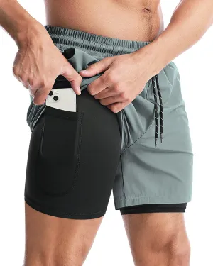 Aolesy Men's 2 in 1 Running Shorts - 5" Workout Gym Athletic Shorts Quick Dry Lightweight Training Shorts with Pockets