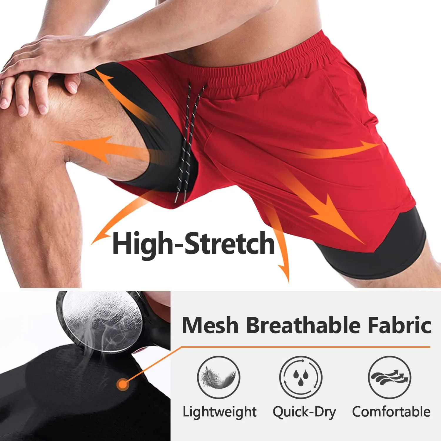 Aolesy Men's 2 in 1 Running Shorts - 5" Workout Gym Athletic Shorts Quick Dry Lightweight Training Shorts with Pockets