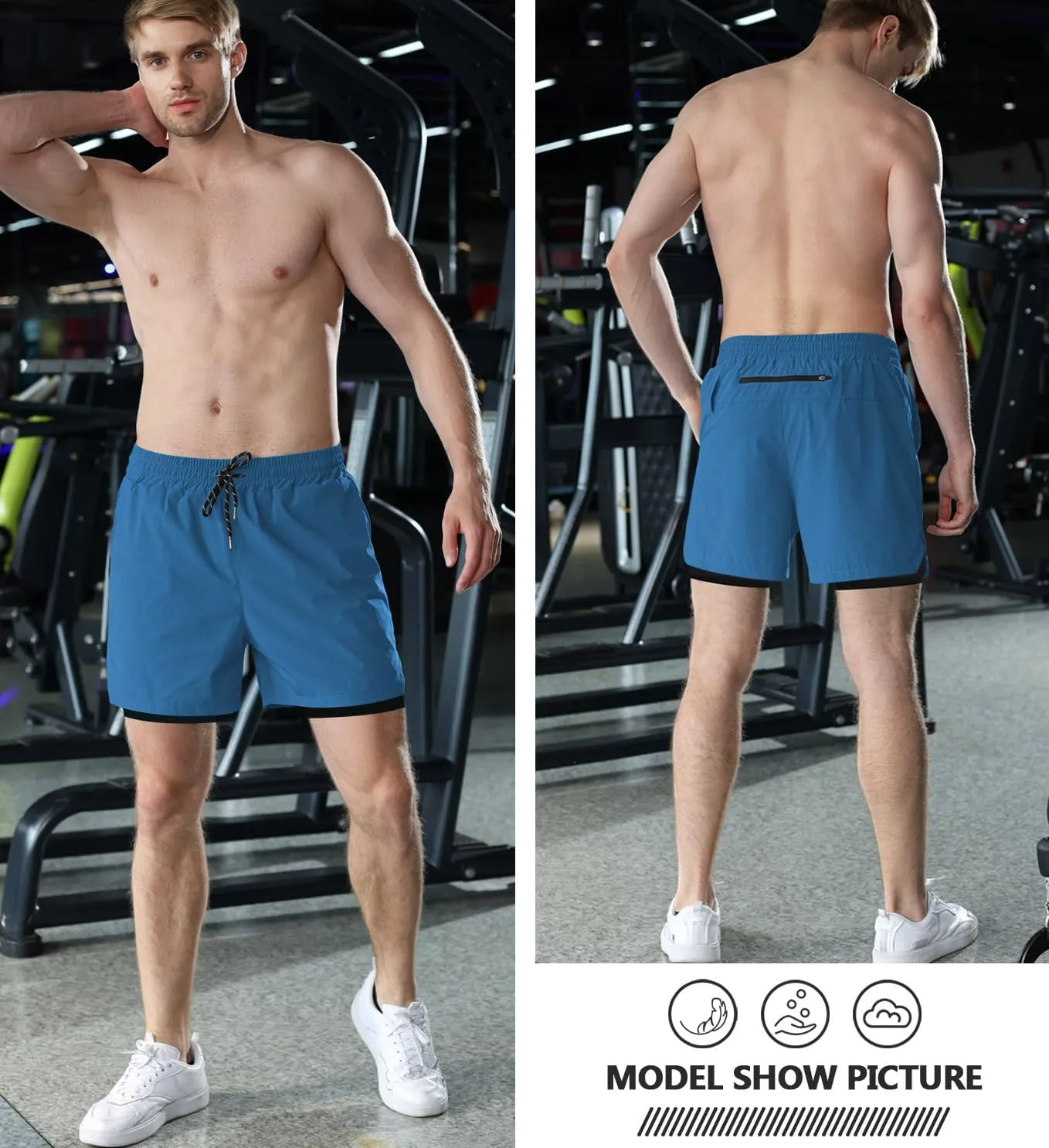 Aolesy Men's 2 in 1 Running Shorts - 5" Workout Gym Athletic Shorts Quick Dry Lightweight Training Shorts with Pockets