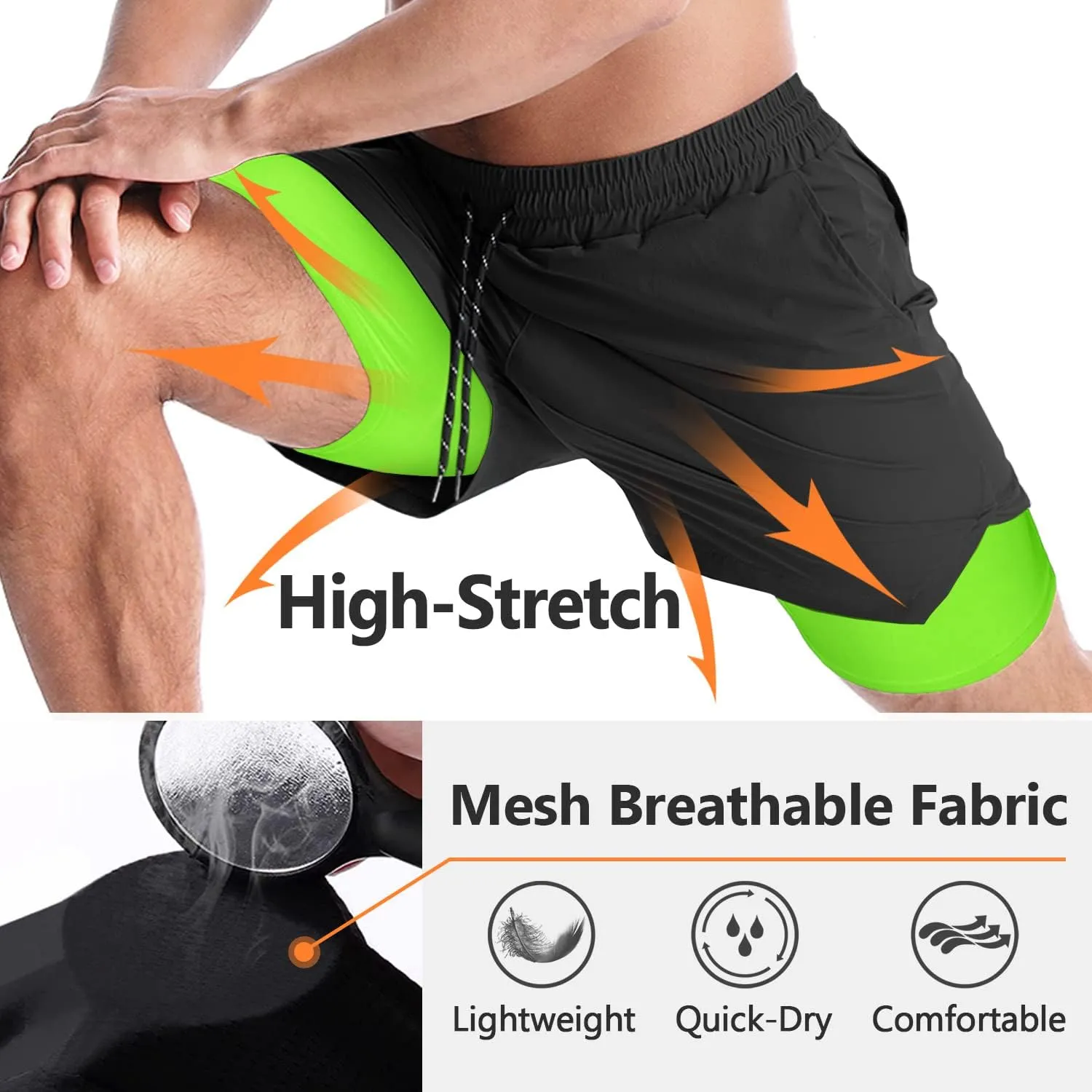 Aolesy Men's 2 in 1 Running Shorts - 5" Workout Gym Athletic Shorts Quick Dry Lightweight Training Shorts with Pockets