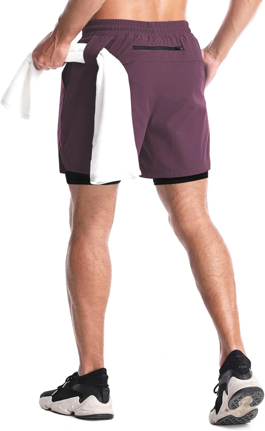 Aolesy Men's 2 in 1 Running Shorts - 5" Workout Gym Athletic Shorts Quick Dry Lightweight Training Shorts with Pockets
