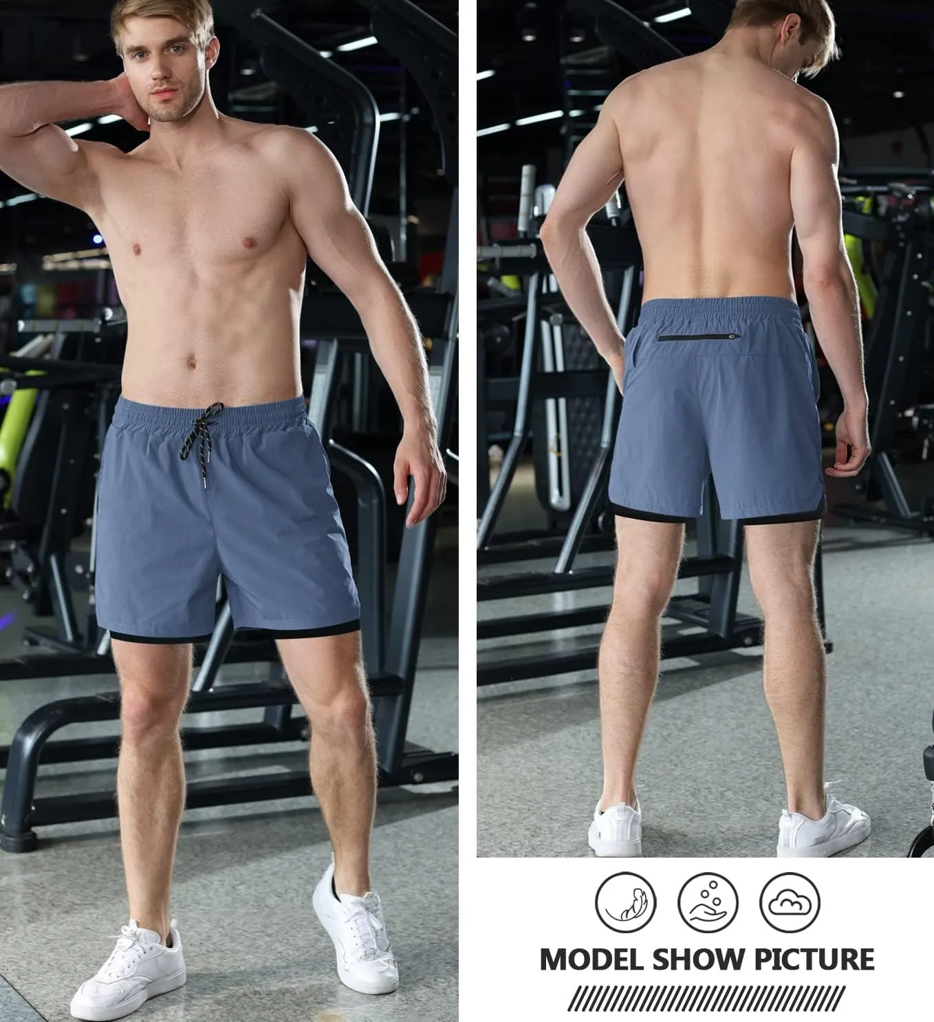 Aolesy Men's 2 in 1 Running Shorts - 5" Workout Gym Athletic Shorts Quick Dry Lightweight Training Shorts with Pockets
