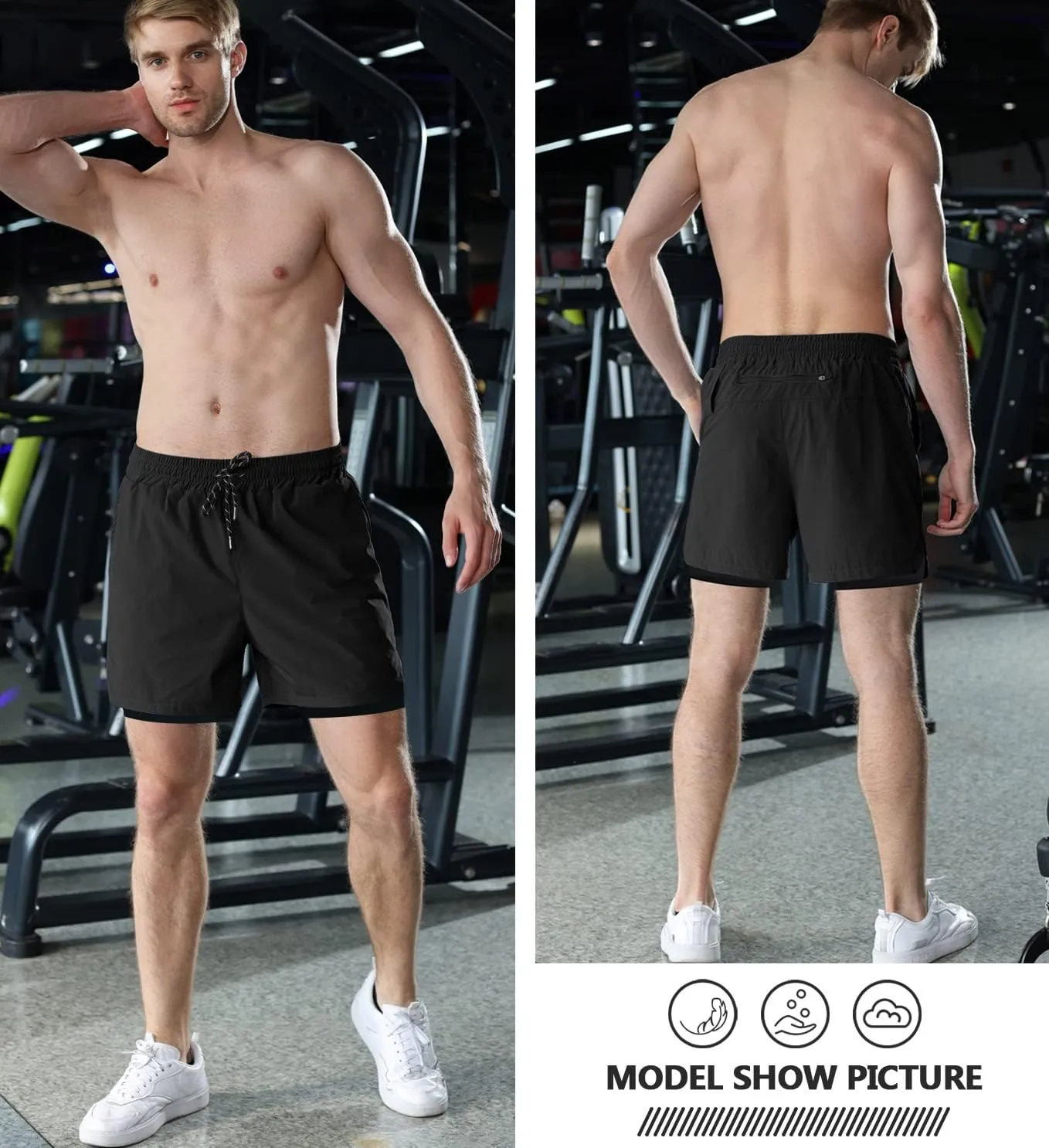 Aolesy Men's 2 in 1 Running Shorts - 5" Workout Gym Athletic Shorts Quick Dry Lightweight Training Shorts with Pockets