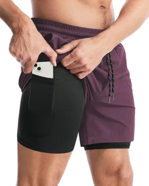 Aolesy Men's 2 in 1 Running Shorts - 5" Workout Gym Athletic Shorts Quick Dry Lightweight Training Shorts with Pockets