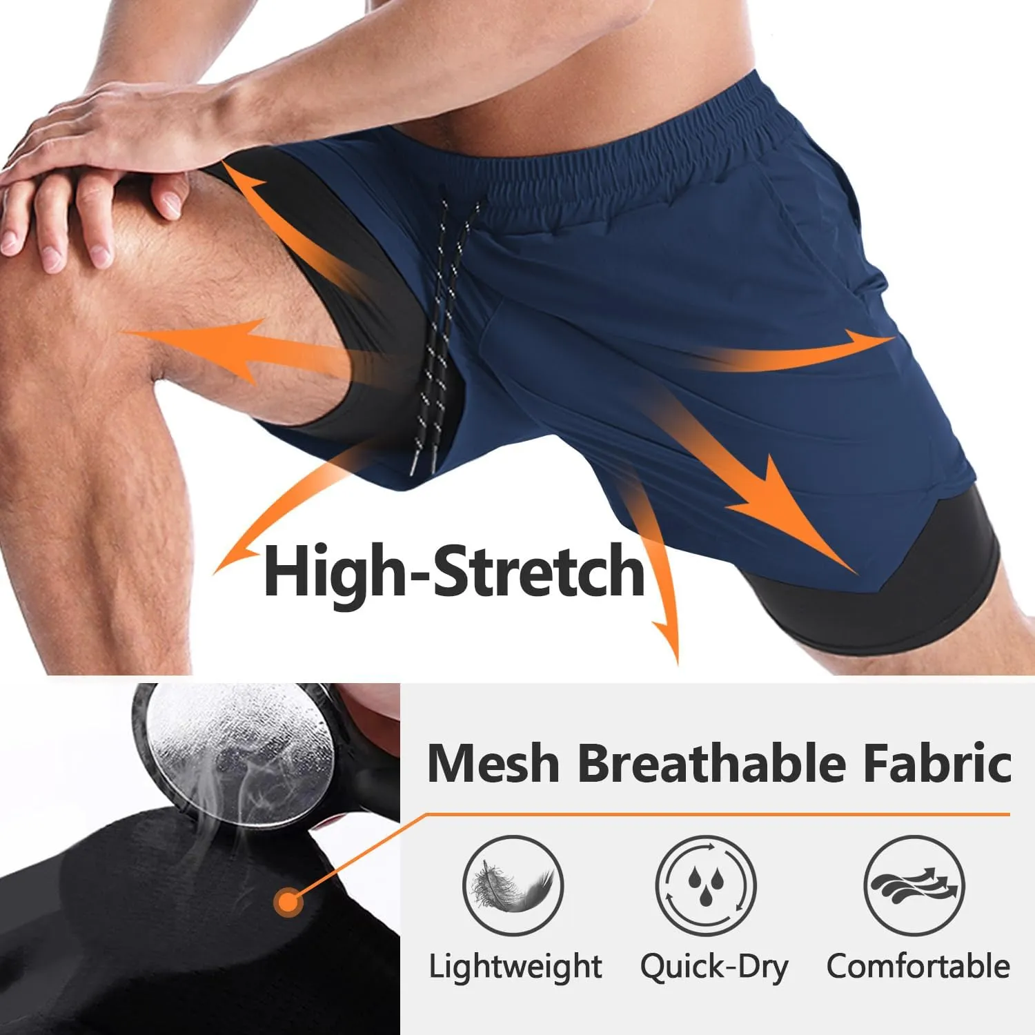 Aolesy Men's 2 in 1 Running Shorts - 5" Workout Gym Athletic Shorts Quick Dry Lightweight Training Shorts with Pockets