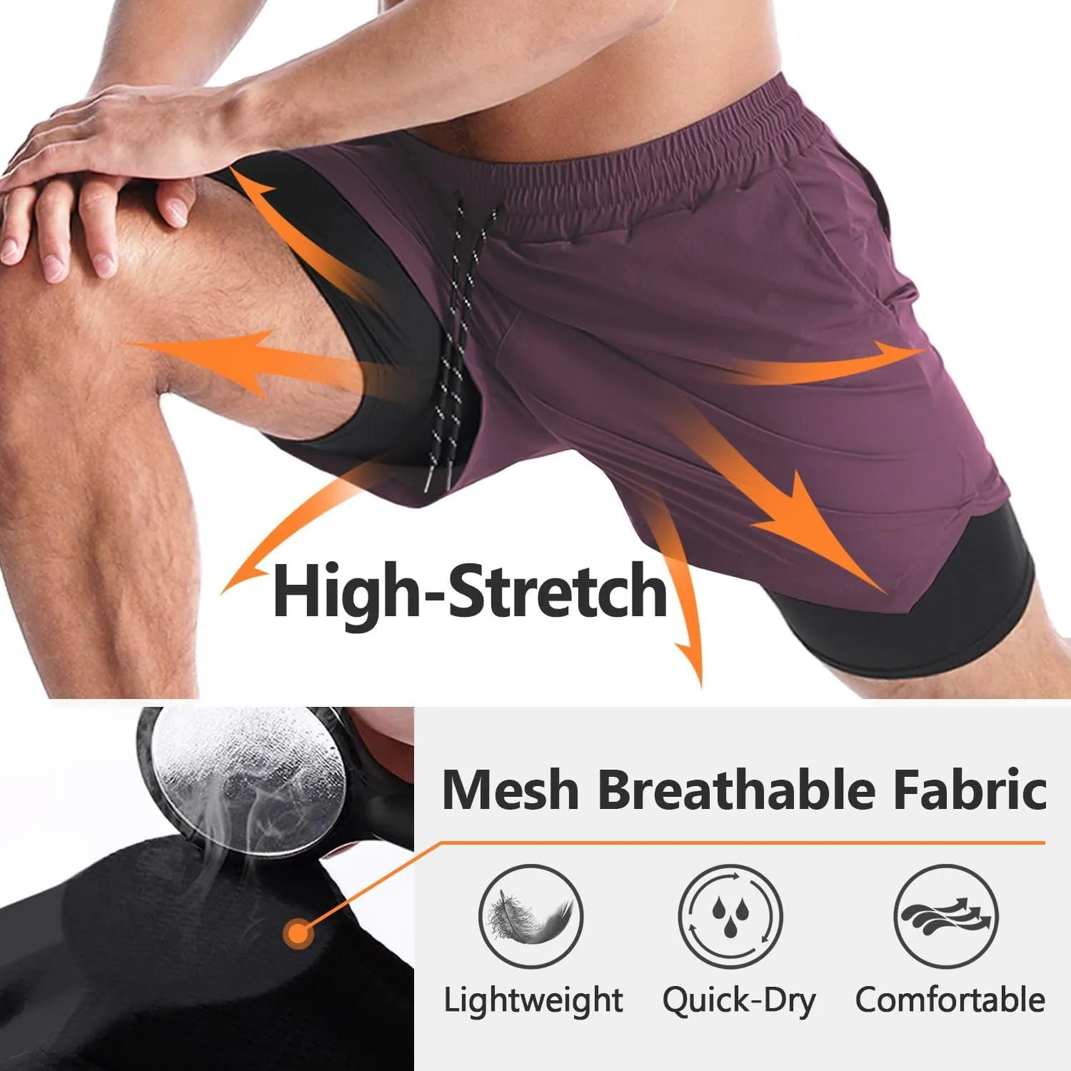 Aolesy Men's 2 in 1 Running Shorts - 5" Workout Gym Athletic Shorts Quick Dry Lightweight Training Shorts with Pockets
