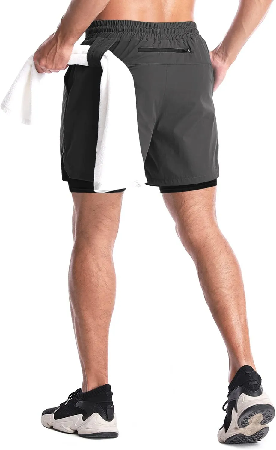 Aolesy Men's 2 in 1 Running Shorts - 5" Workout Gym Athletic Shorts Quick Dry Lightweight Training Shorts with Pockets