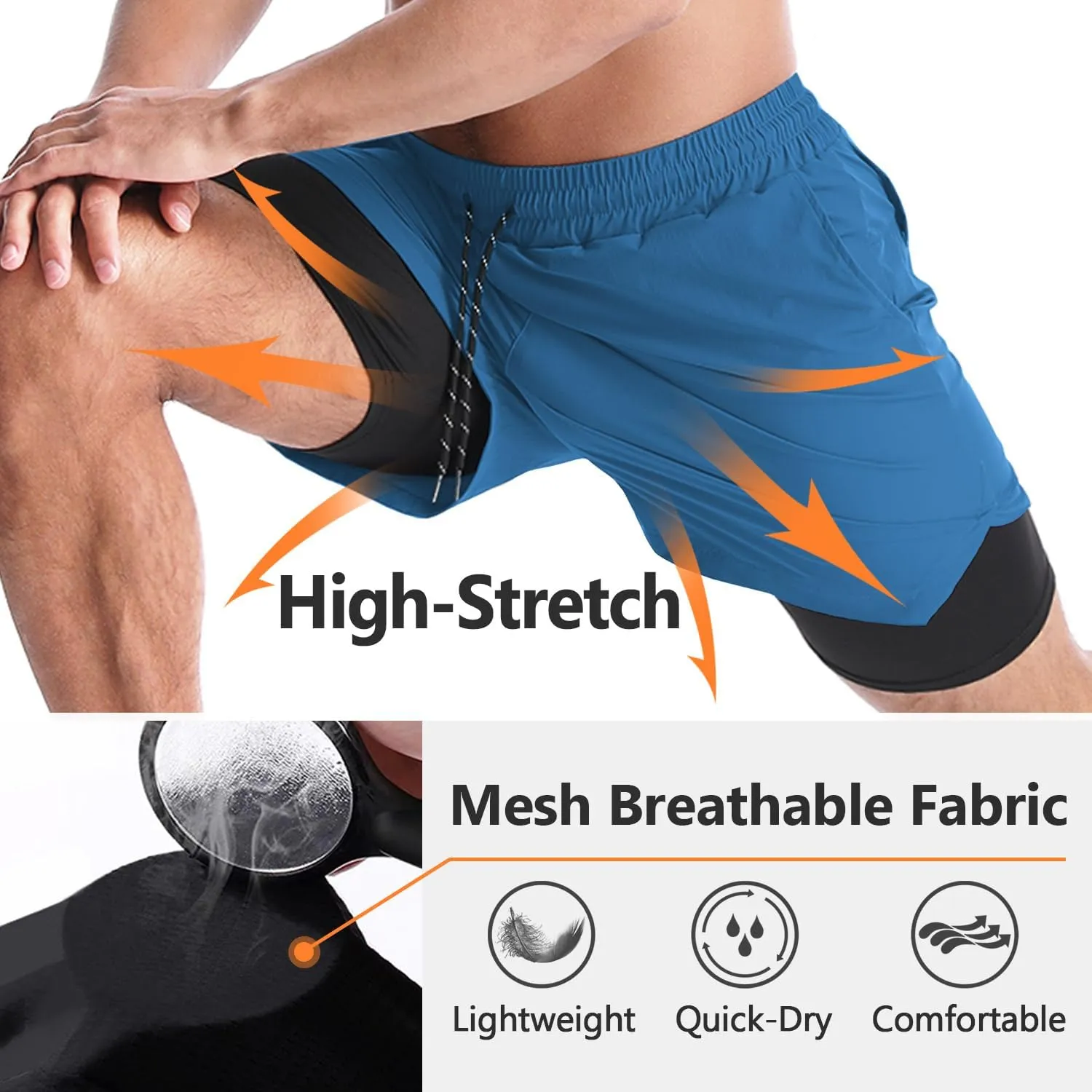 Aolesy Men's 2 in 1 Running Shorts - 5" Workout Gym Athletic Shorts Quick Dry Lightweight Training Shorts with Pockets