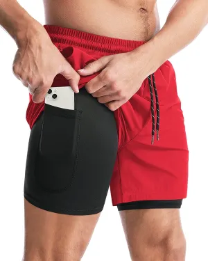 Aolesy Men's 2 in 1 Running Shorts - 5" Workout Gym Athletic Shorts Quick Dry Lightweight Training Shorts with Pockets