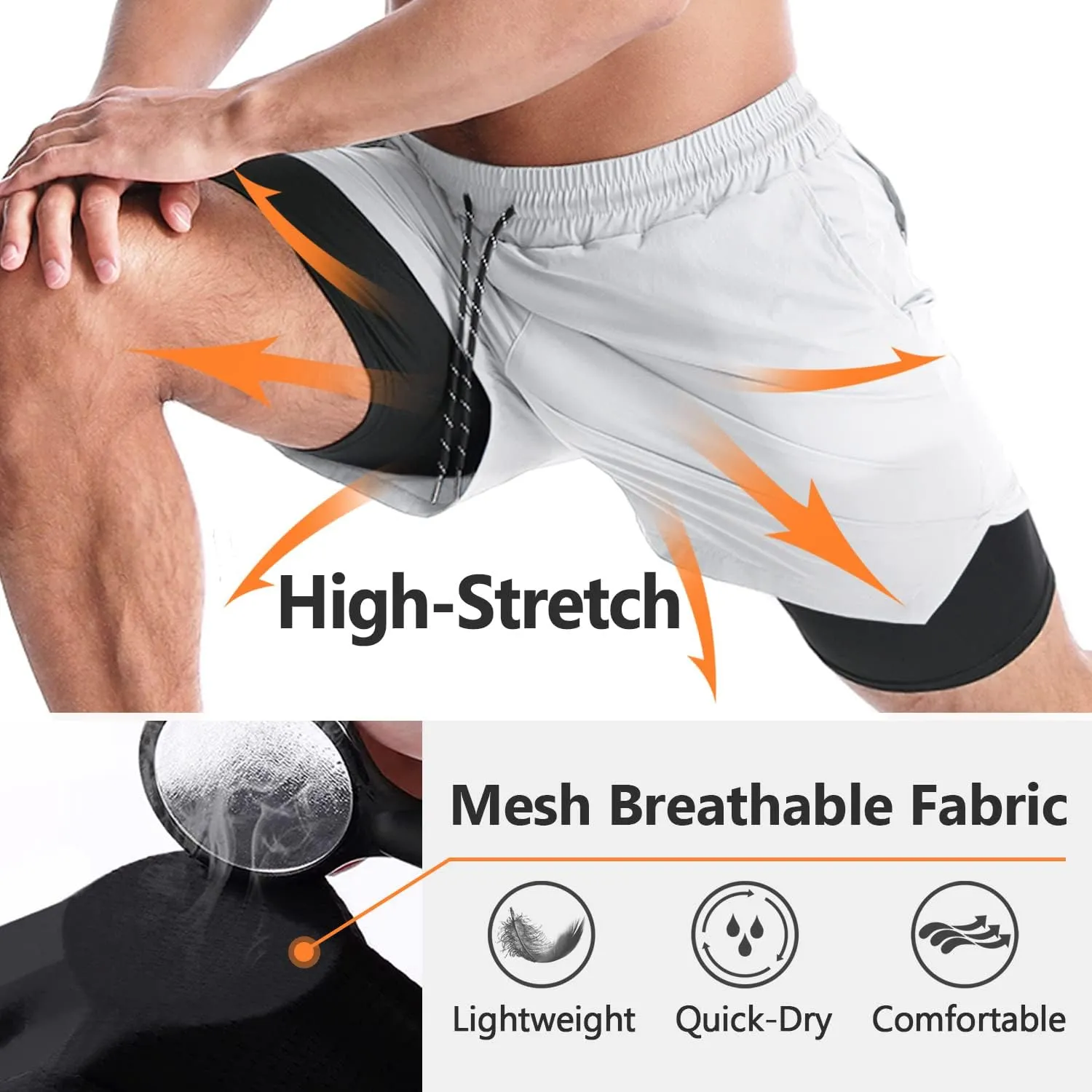 Aolesy Men's 2 in 1 Running Shorts - 5" Workout Gym Athletic Shorts Quick Dry Lightweight Training Shorts with Pockets