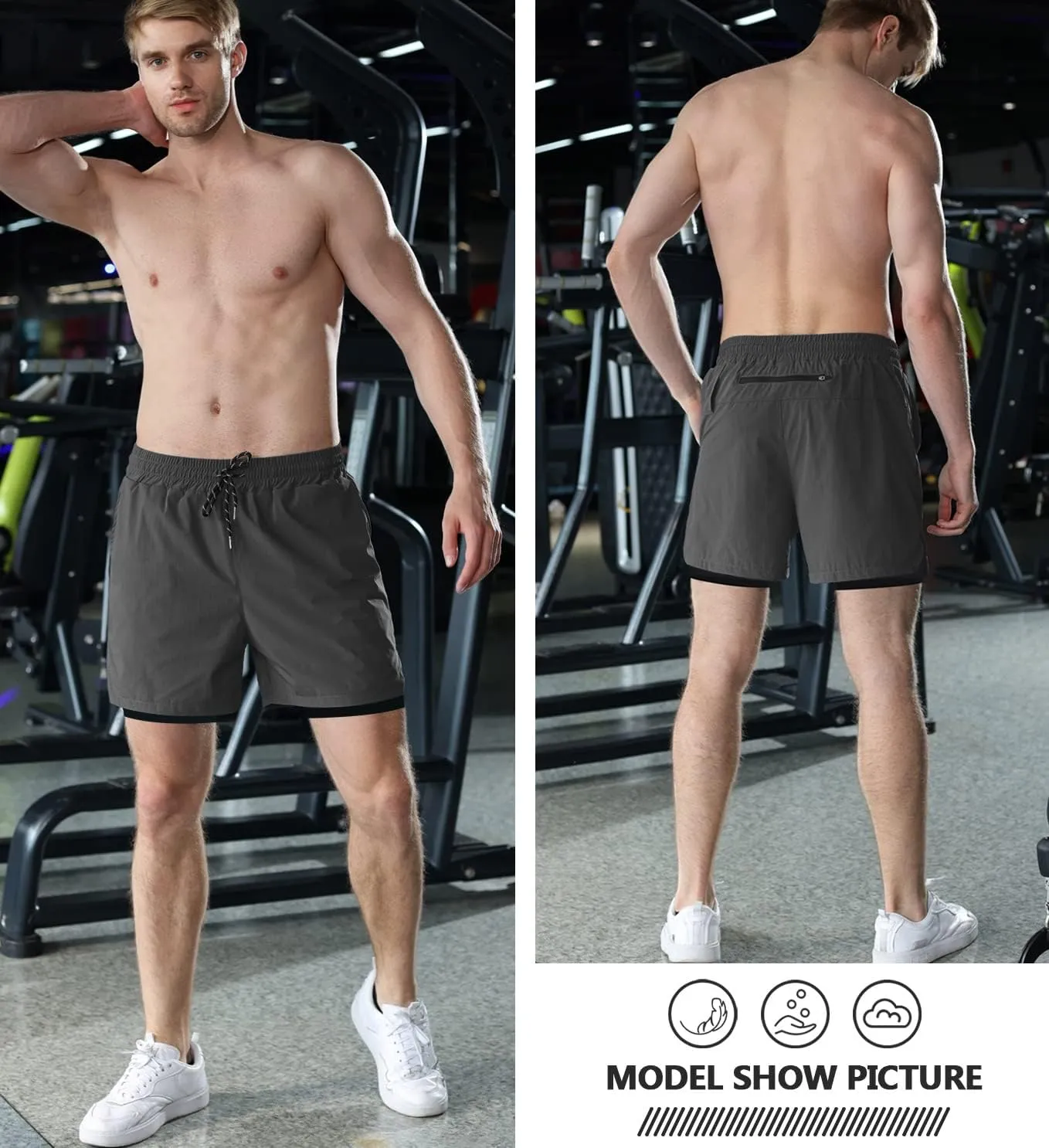 Aolesy Men's 2 in 1 Running Shorts - 5" Workout Gym Athletic Shorts Quick Dry Lightweight Training Shorts with Pockets