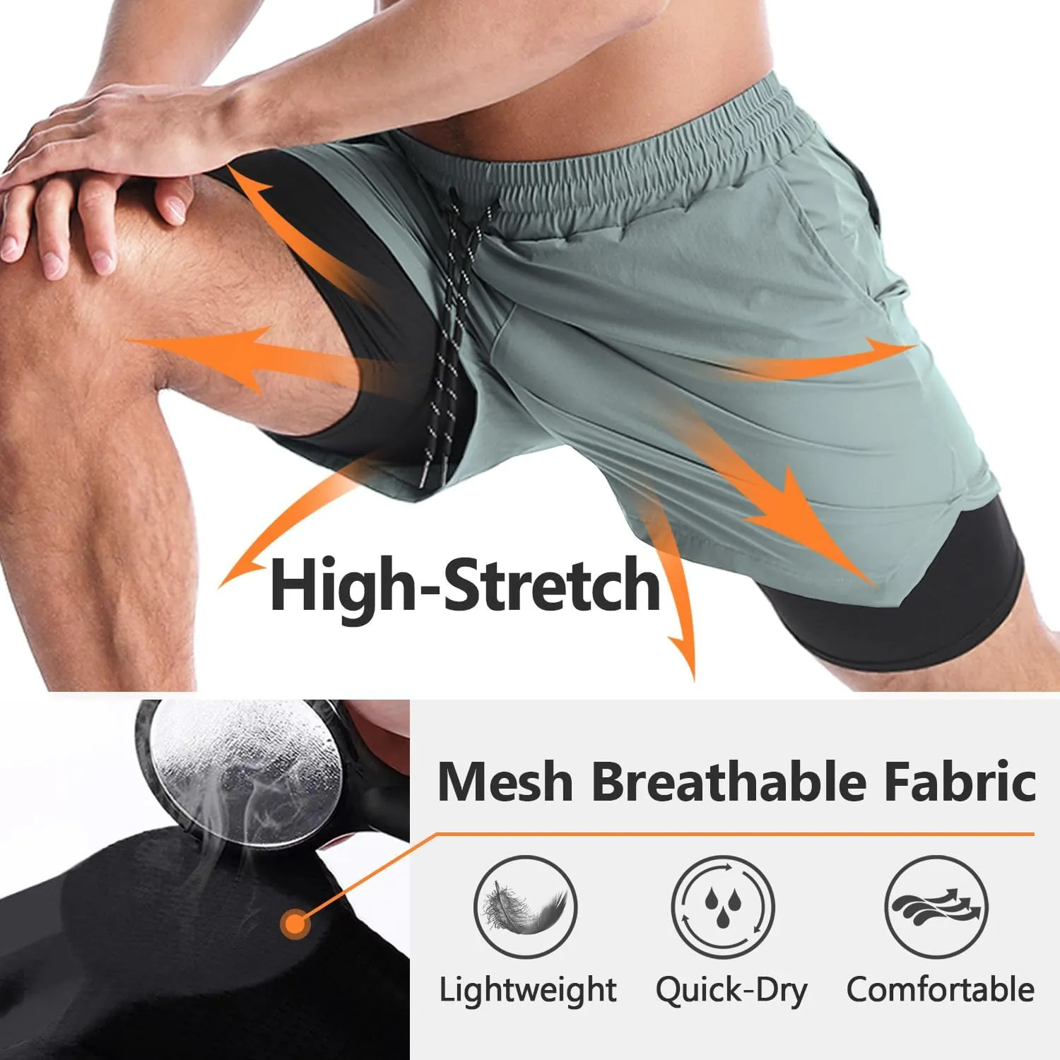 Aolesy Men's 2 in 1 Running Shorts - 5" Workout Gym Athletic Shorts Quick Dry Lightweight Training Shorts with Pockets