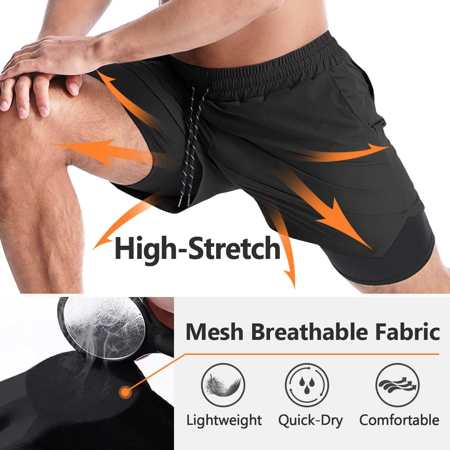 Aolesy Men's 2 in 1 Running Shorts - 5" Workout Gym Athletic Shorts Quick Dry Lightweight Training Shorts with Pockets