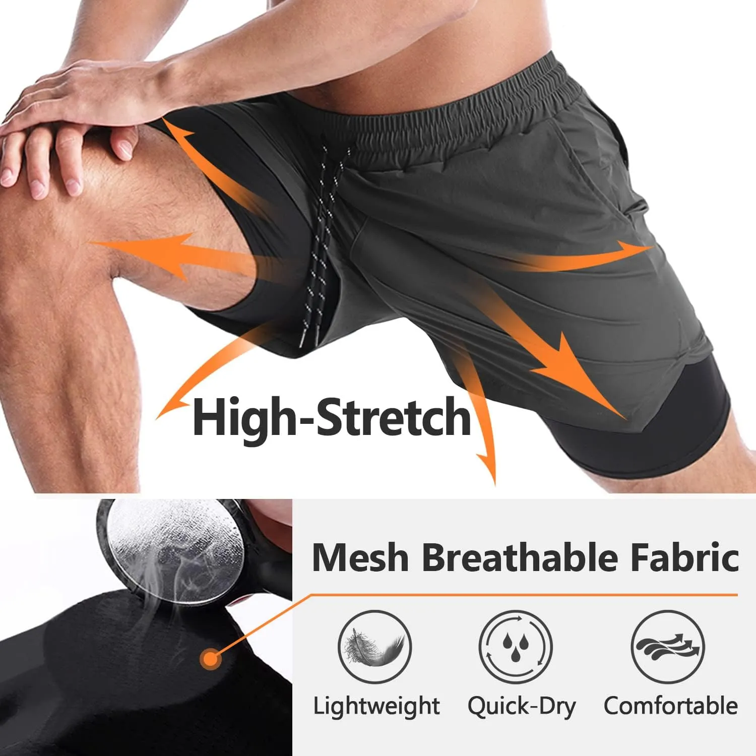 Aolesy Men's 2 in 1 Running Shorts - 5" Workout Gym Athletic Shorts Quick Dry Lightweight Training Shorts with Pockets