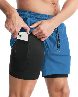 Aolesy Men's 2 in 1 Running Shorts - 5" Workout Gym Athletic Shorts Quick Dry Lightweight Training Shorts with Pockets