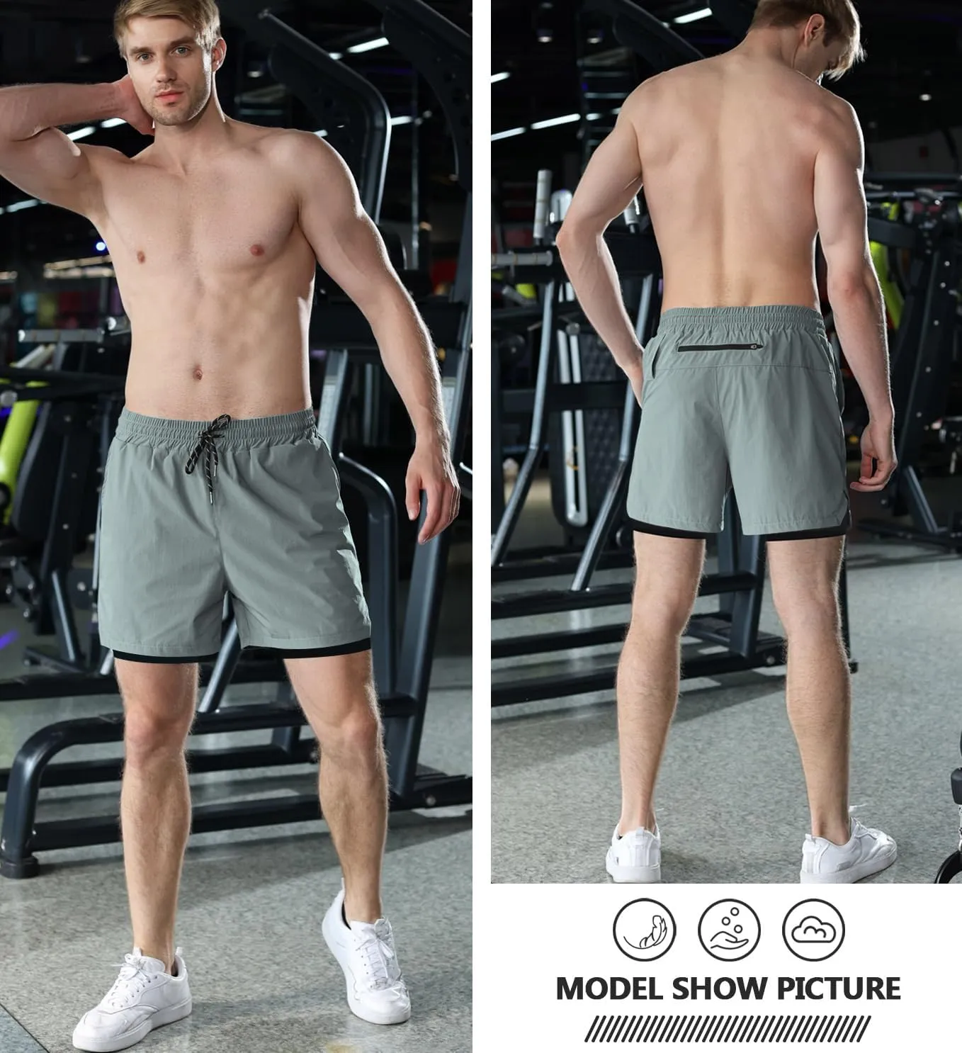 Aolesy Men's 2 in 1 Running Shorts - 5" Workout Gym Athletic Shorts Quick Dry Lightweight Training Shorts with Pockets