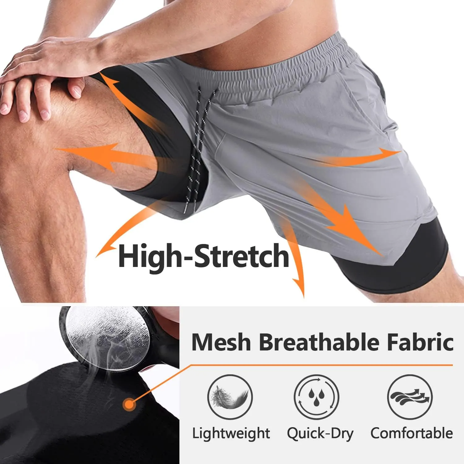 Aolesy Men's 2 in 1 Running Shorts - 5" Workout Gym Athletic Shorts Quick Dry Lightweight Training Shorts with Pockets