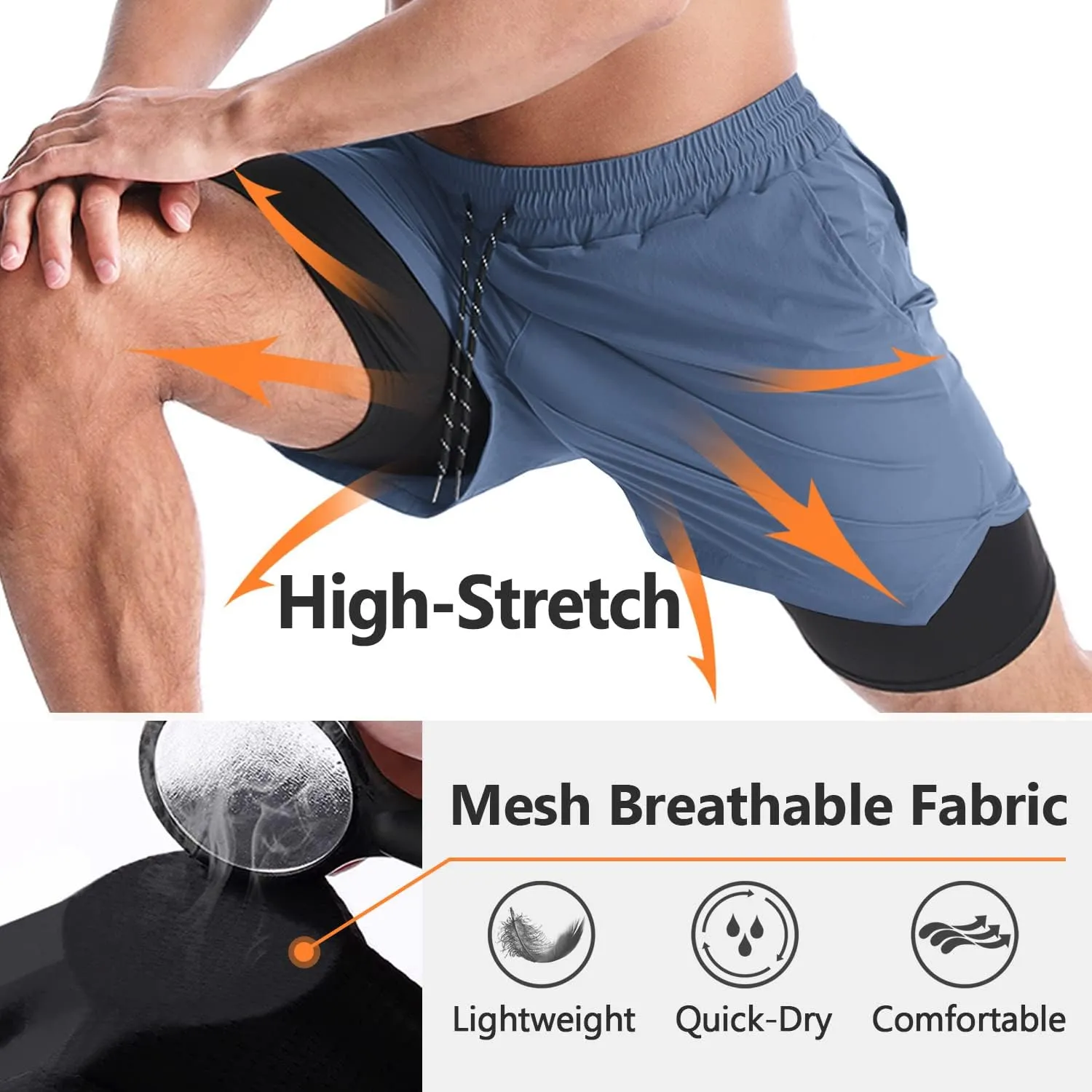 Aolesy Men's 2 in 1 Running Shorts - 5" Workout Gym Athletic Shorts Quick Dry Lightweight Training Shorts with Pockets