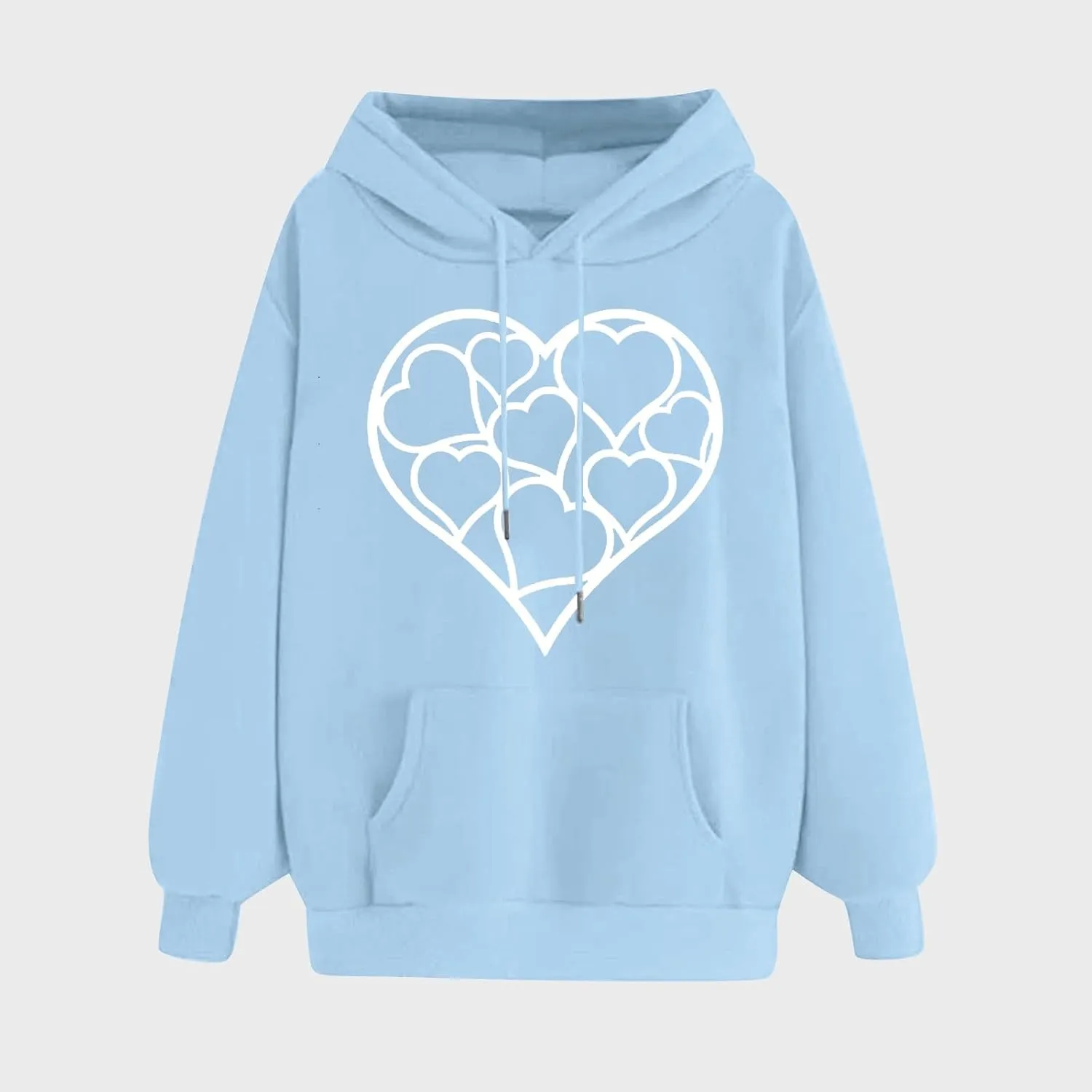 Autumn Fashion Hoodie for Women Heart Printed Long Sleeve Loose Pullover Sweatshirts Stylish Hoodies with Hood