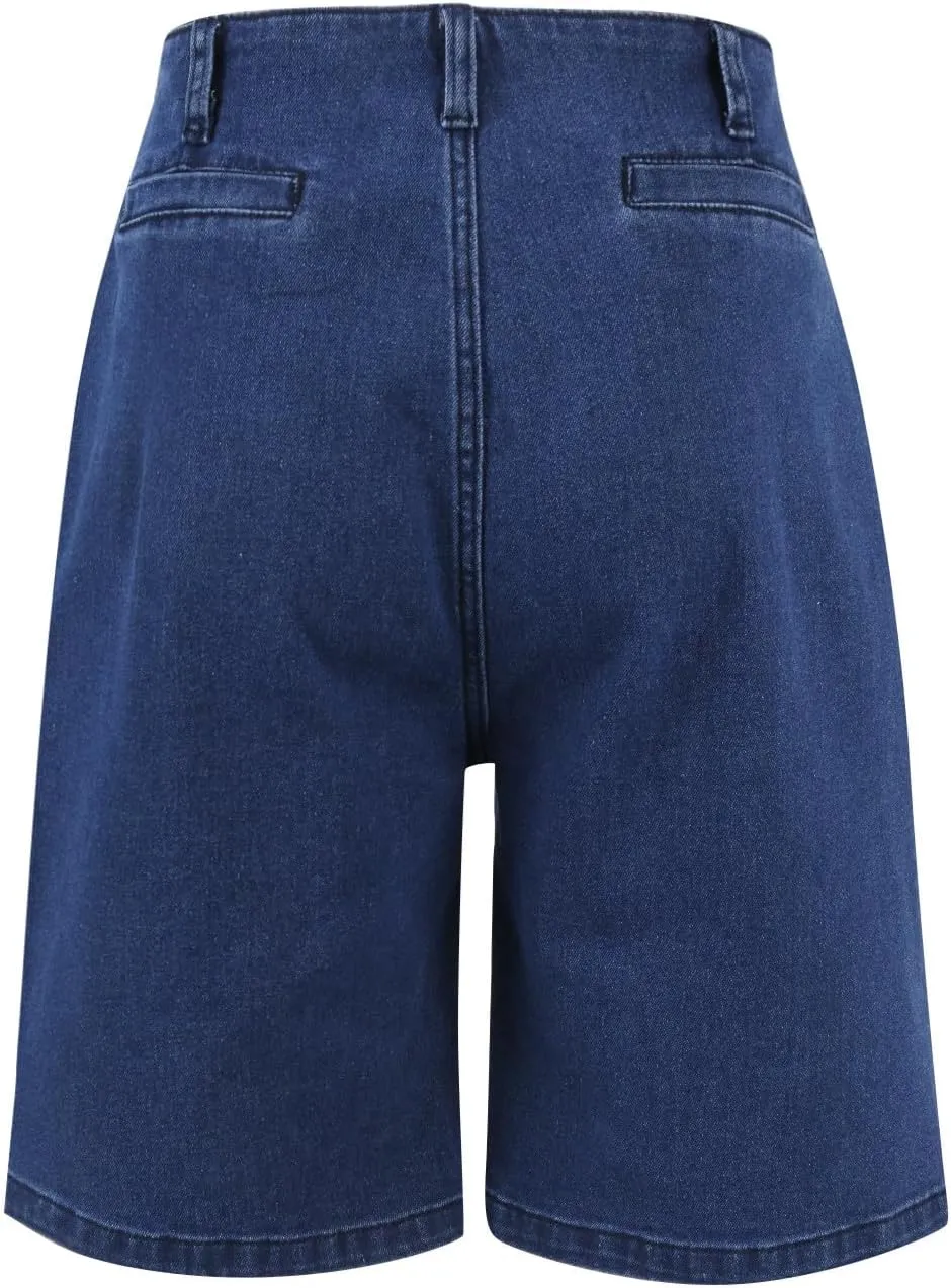 Bermuda Jean Shorts for Women High Waisted Trendy Stretchy Denim Shorts Knee Length Cropped Loose Fit Long Short