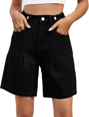 Bermuda Jean Shorts for Women High Waisted Trendy Stretchy Denim Shorts Knee Length Cropped Loose Fit Long Short