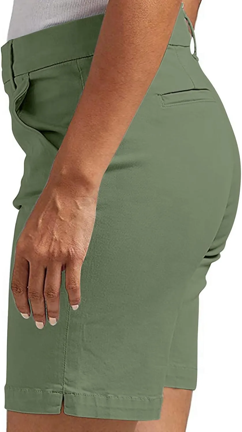 Bermuda Shorts for Women Casual High Waisted Chino Shorts Straight Leg Hiking Vacation Short with Pockets 2025