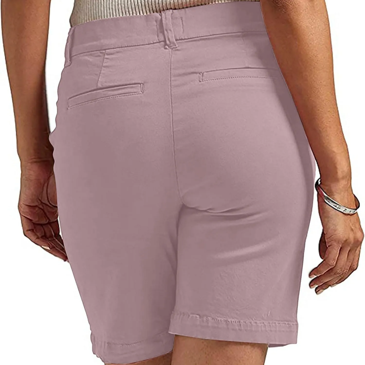 Bermuda Shorts for Women Casual High Waisted Chino Shorts Straight Leg Hiking Vacation Short with Pockets 2025