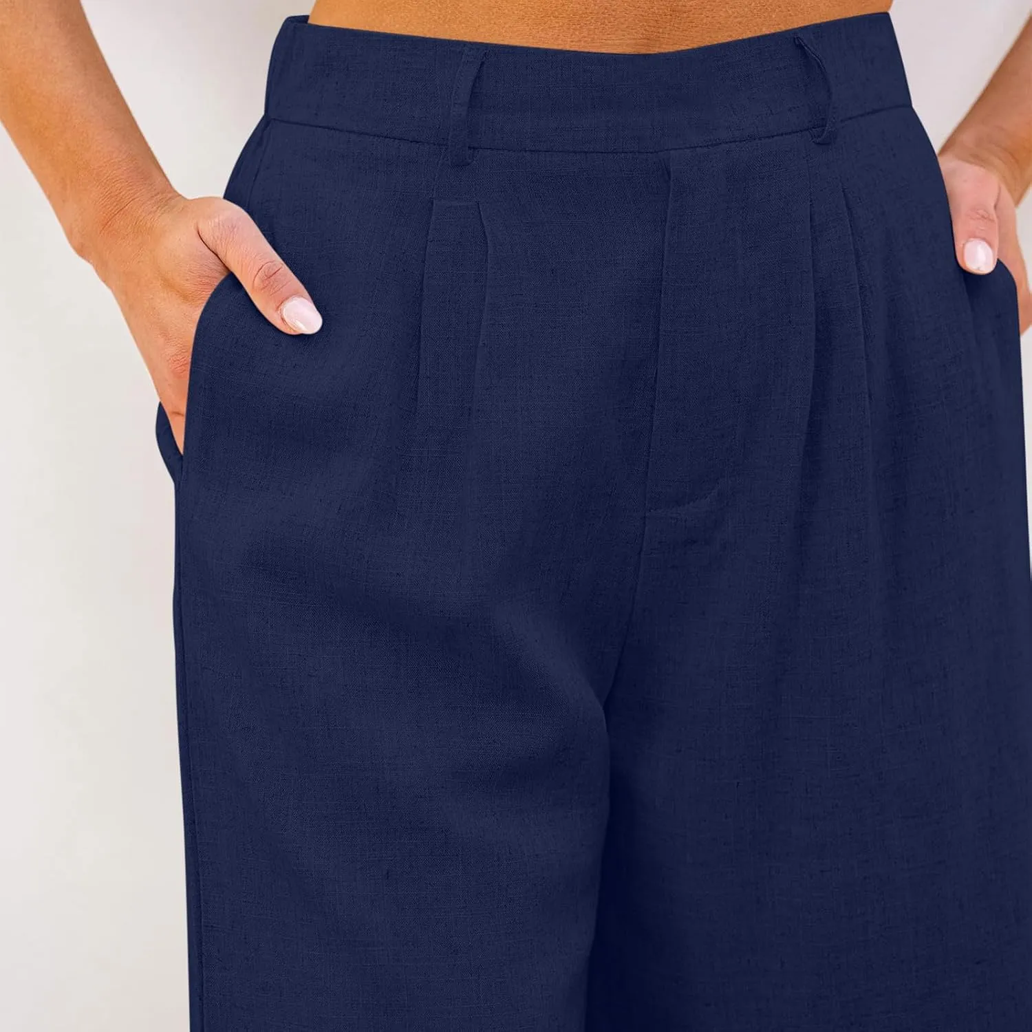 Bermuda Shorts for Women Cotton Linen Wide Leg High Waisted Dressy Casual Long Shorts with Pockets for Beach Vacation