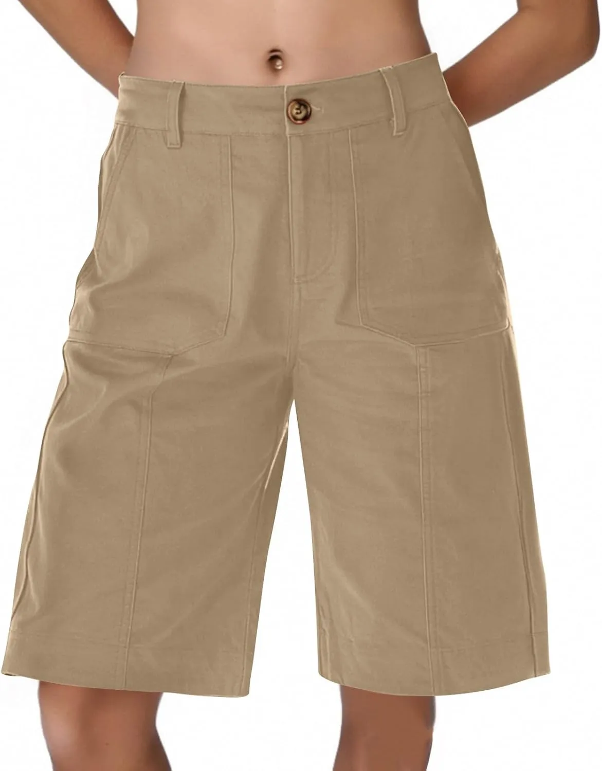 Bermuda Shorts for Women Knee Length High Waisted Chino Shorts Casual Summer Long Wide Leg Baggy Jorts with Pockets