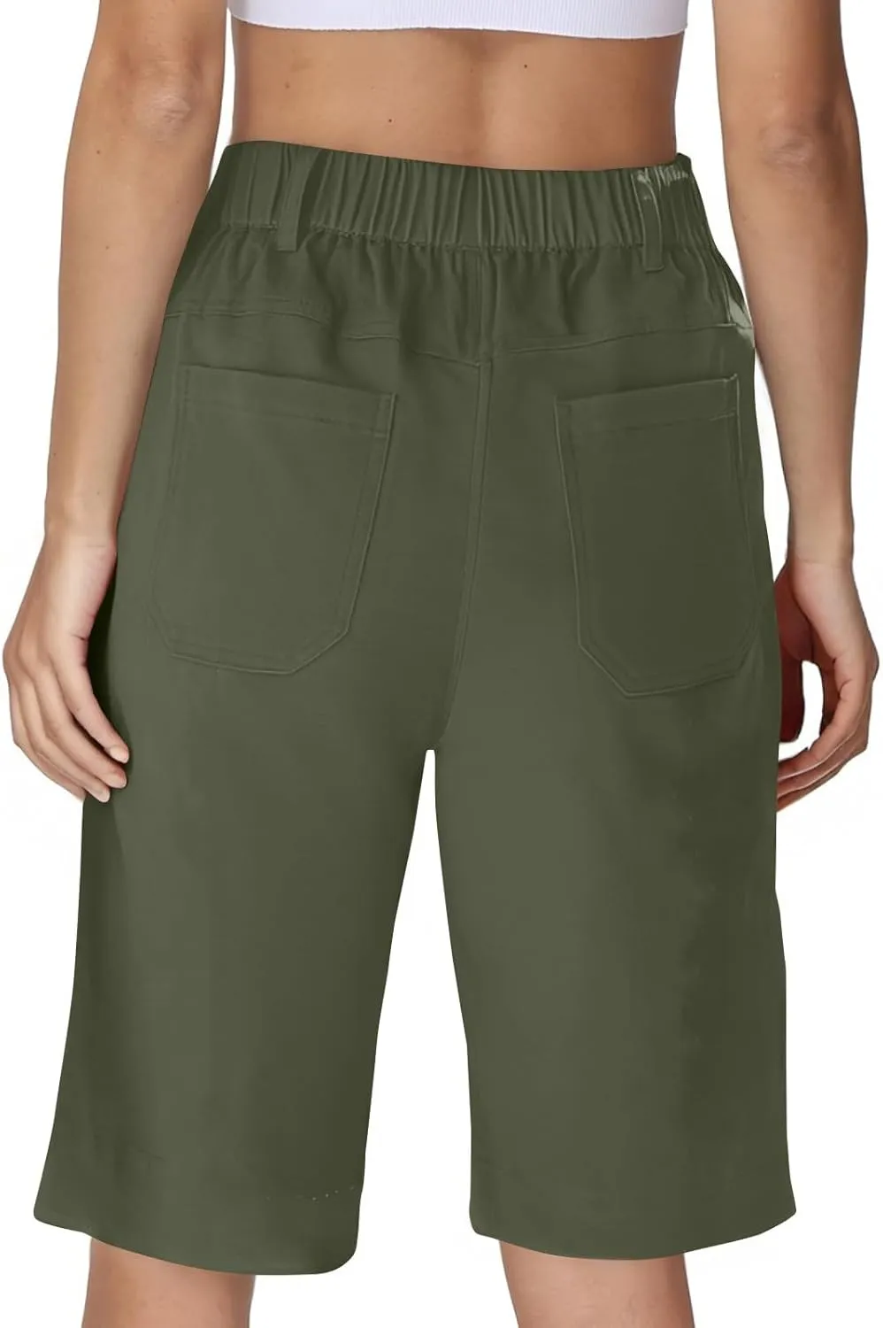 Bermuda Shorts for Women Knee Length High Waisted Chino Shorts Casual Summer Long Wide Leg Baggy Jorts with Pockets