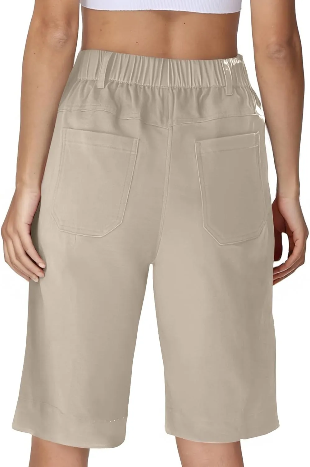 Bermuda Shorts for Women Knee Length High Waisted Chino Shorts Casual Summer Long Wide Leg Baggy Jorts with Pockets