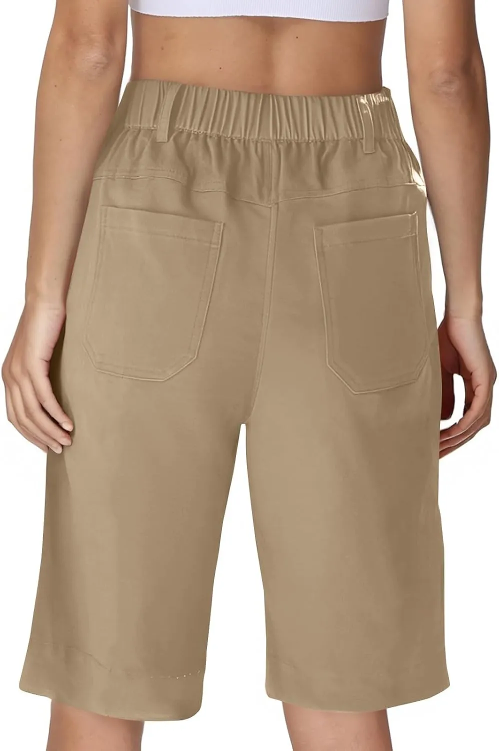 Bermuda Shorts for Women Knee Length High Waisted Chino Shorts Casual Summer Long Wide Leg Baggy Jorts with Pockets