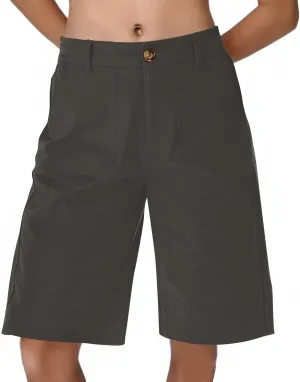 Bermuda Shorts for Women Knee Length High Waisted Chino Shorts Casual Summer Long Wide Leg Baggy Jorts with Pockets