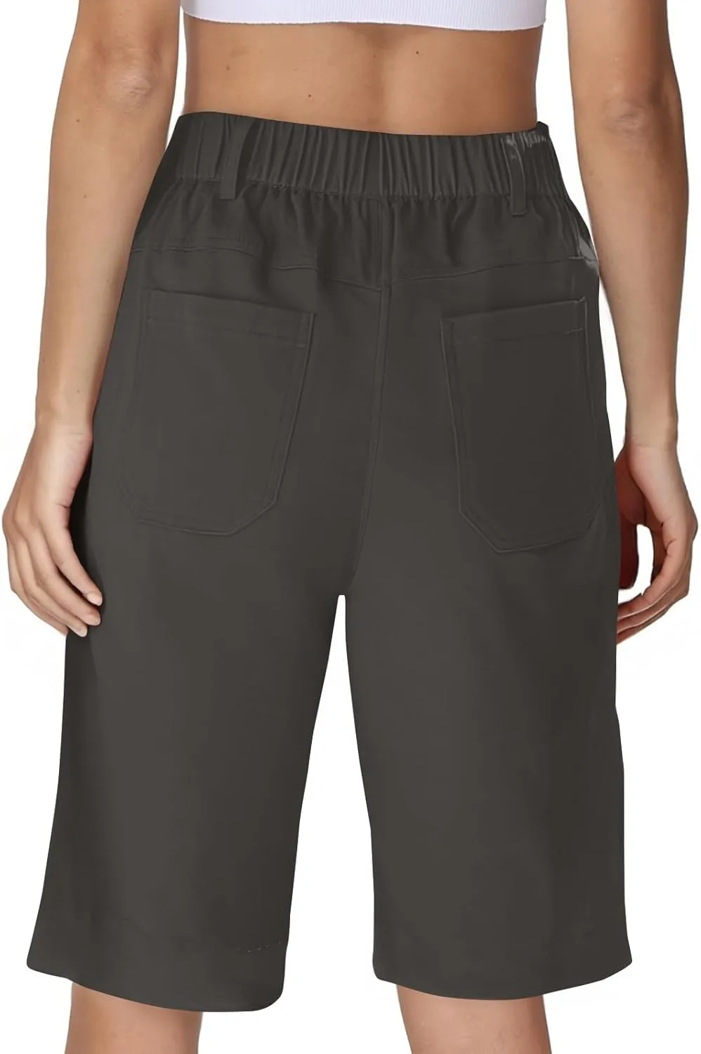 Bermuda Shorts for Women Knee Length High Waisted Chino Shorts Casual Summer Long Wide Leg Baggy Jorts with Pockets