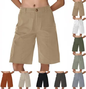 Bermuda Shorts for Women Knee Length High Waisted Chino Shorts Casual Summer Long Wide Leg Baggy Jorts with Pockets