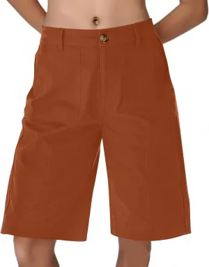 Bermuda Shorts for Women Knee Length High Waisted Chino Shorts Casual Summer Long Wide Leg Baggy Jorts with Pockets
