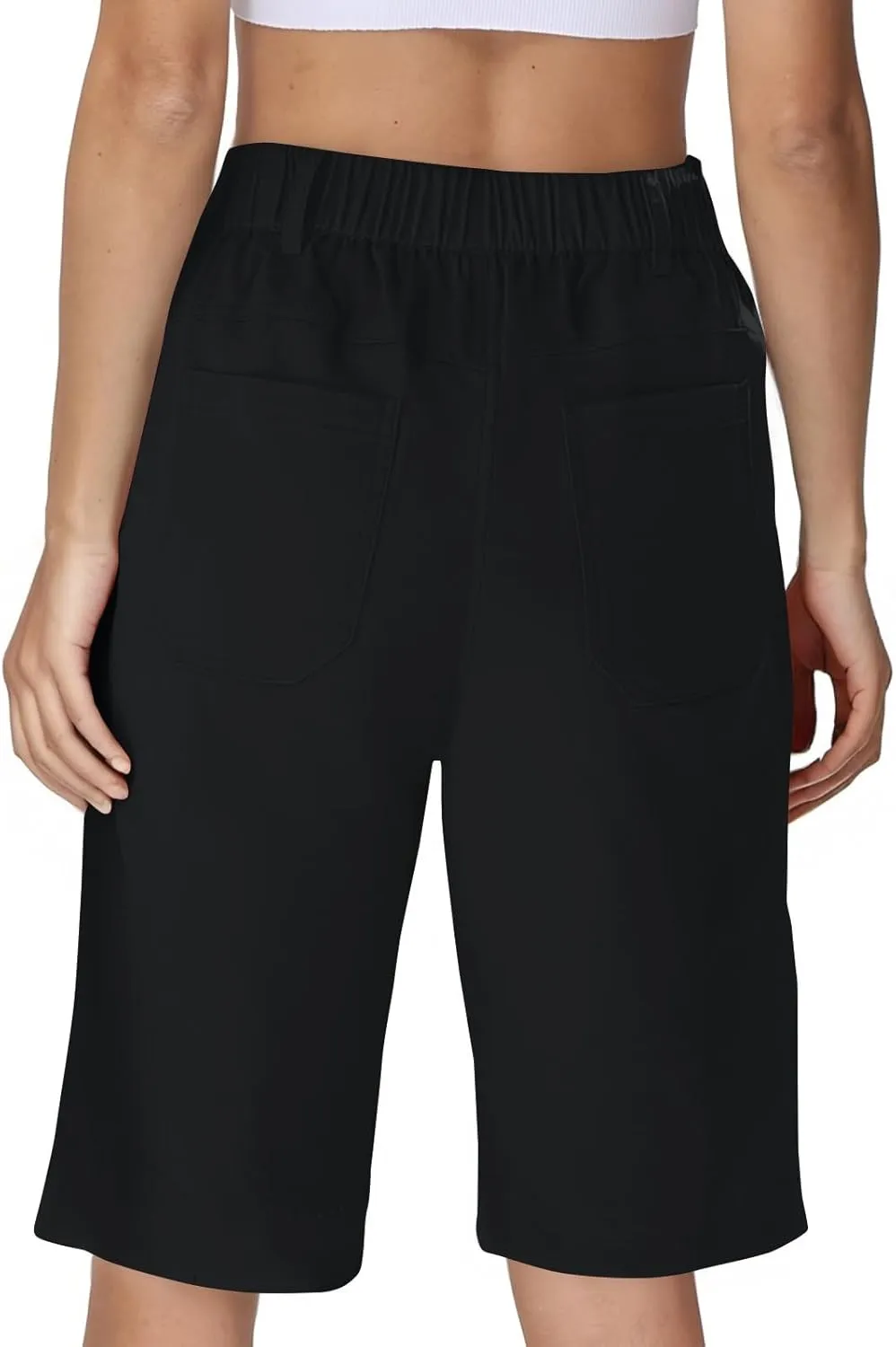 Bermuda Shorts for Women Knee Length High Waisted Chino Shorts Casual Summer Long Wide Leg Baggy Jorts with Pockets
