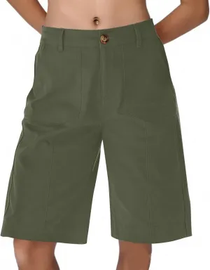 Bermuda Shorts for Women Knee Length High Waisted Chino Shorts Casual Summer Long Wide Leg Baggy Jorts with Pockets