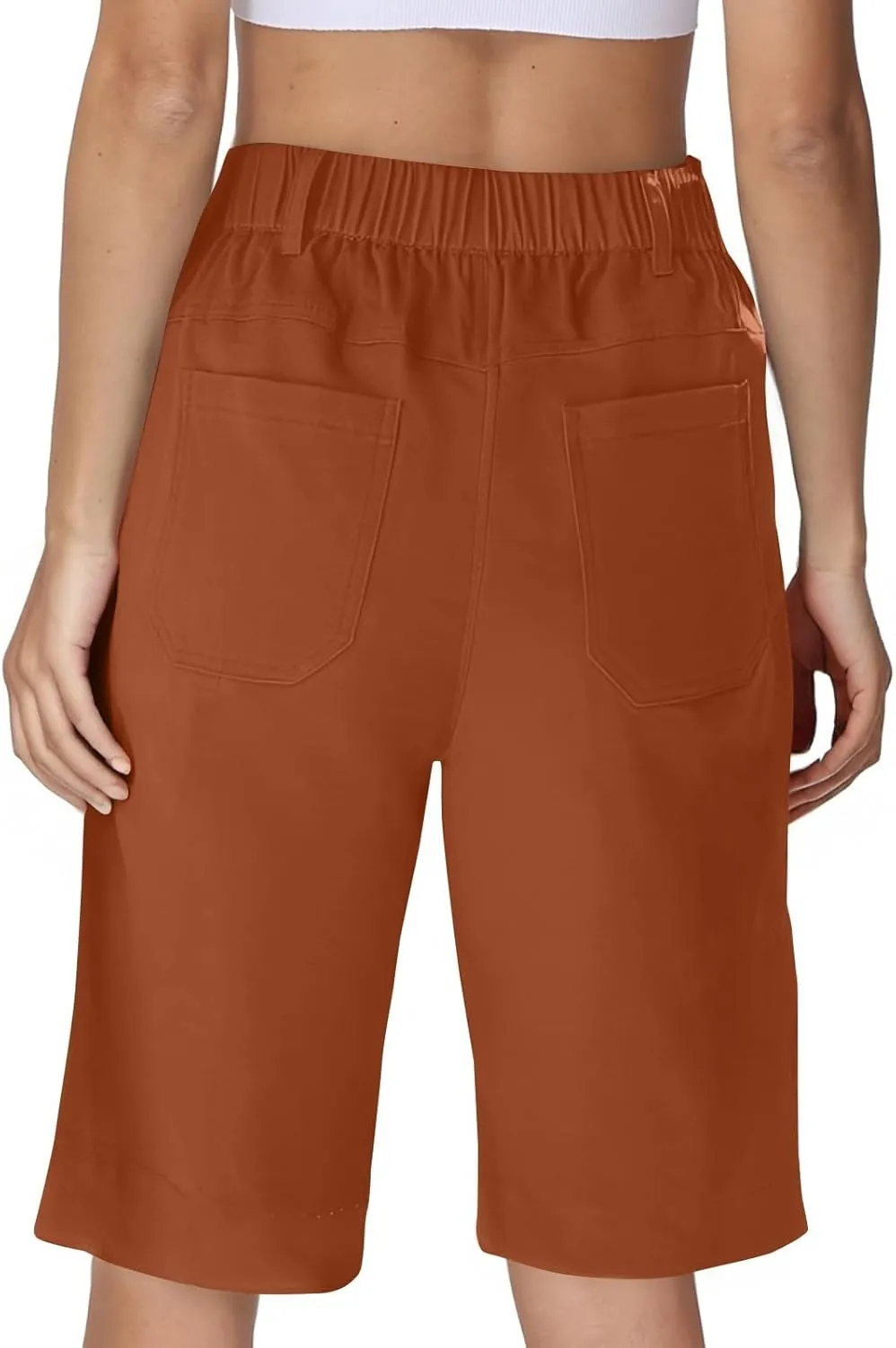Bermuda Shorts for Women Knee Length High Waisted Chino Shorts Casual Summer Long Wide Leg Baggy Jorts with Pockets