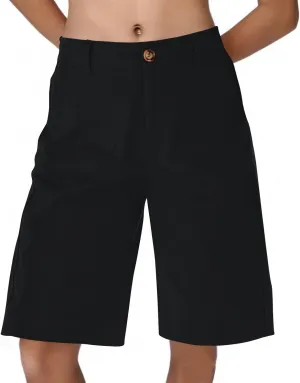 Bermuda Shorts for Women Knee Length High Waisted Chino Shorts Casual Summer Long Wide Leg Baggy Jorts with Pockets