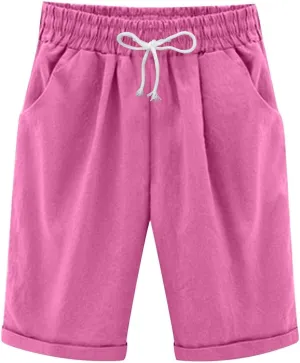 Bermuda Shorts for Women Knee Length Plus Size Summer Casual Beach Elastic Waist Drawstring Comfy Trendy Long Shorts