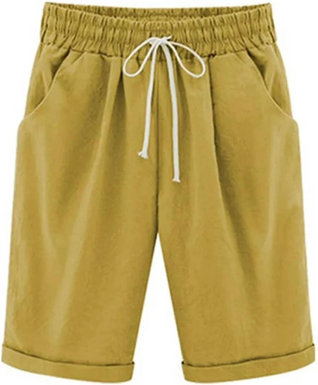 Bermuda Shorts for Women Knee Length Plus Size Summer Casual Beach Elastic Waist Drawstring Comfy Trendy Long Shorts