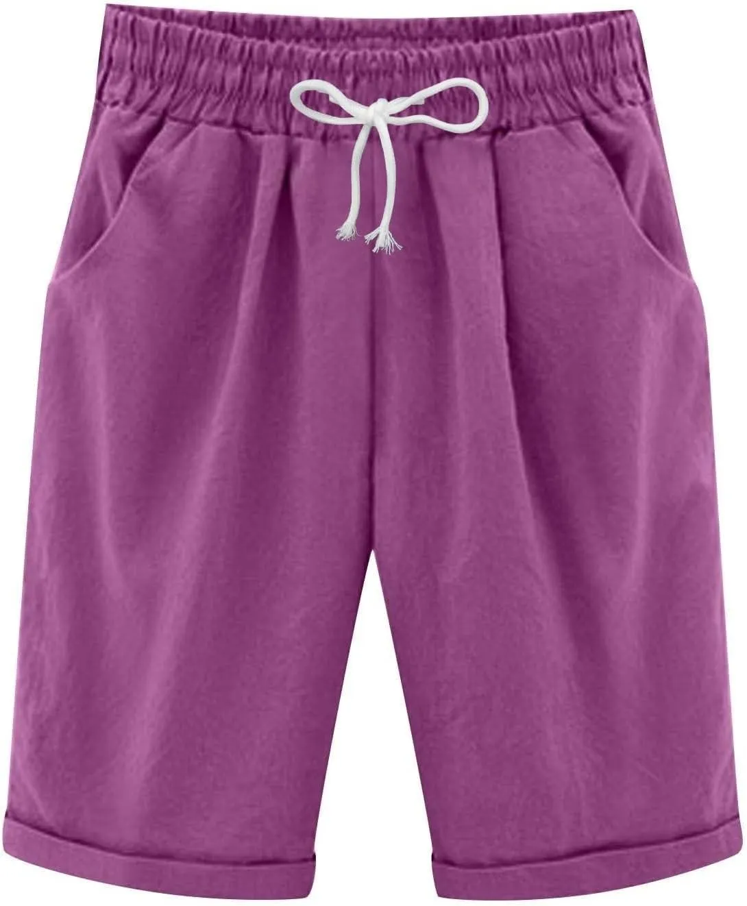 Bermuda Shorts for Women Knee Length Plus Size Summer Casual Beach Elastic Waist Drawstring Comfy Trendy Long Shorts