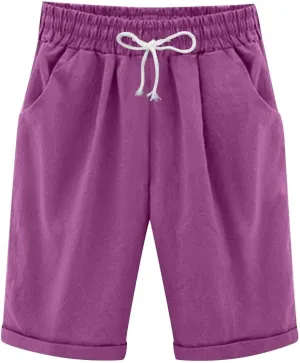 Bermuda Shorts for Women Knee Length Plus Size Summer Casual Beach Elastic Waist Drawstring Comfy Trendy Long Shorts