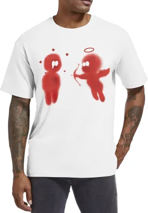 Bobeutou Mens Oversized Vintage Graphic T Shirt Cupid’s Love Arrow Baggy Shirts Streetwear Tshirt Retro Casual Tee Tops