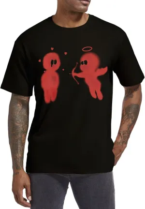 Bobeutou Mens Oversized Vintage Graphic T Shirt Cupid’s Love Arrow Baggy Shirts Streetwear Tshirt Retro Casual Tee Tops