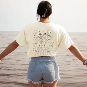 Boho Floral Graphic Tees Vintage Flower T Shirt for Women Oversized Wildflowers Cottagecore Shirts Garden Lover Tops