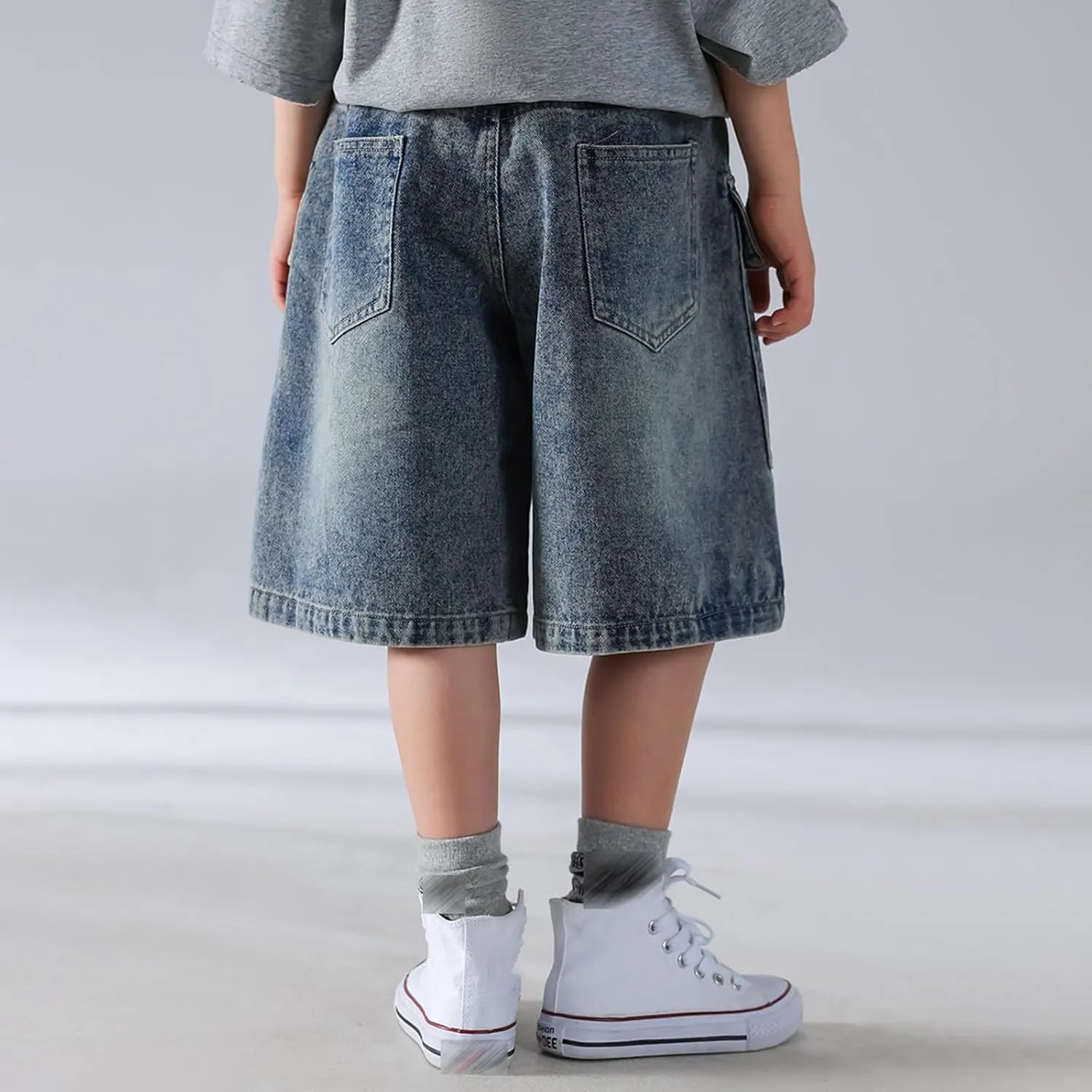 Boys Y2k Baggy Jeans Shorts Elastic High Waist Wide Leg Demin Shorts Hip Hop Loose Short Pants Streetwear Jeans Short